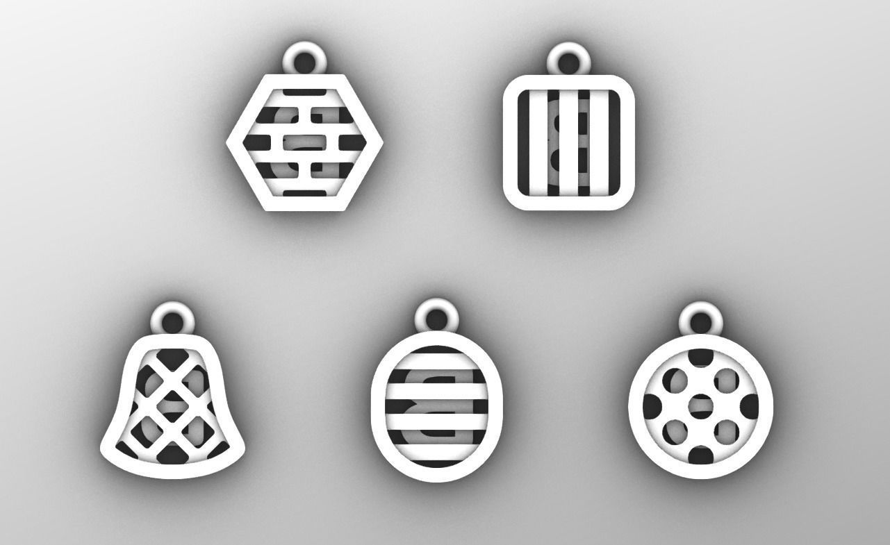 Initial letter charm with 5 different shapes - Alphabet B 3D print model_9