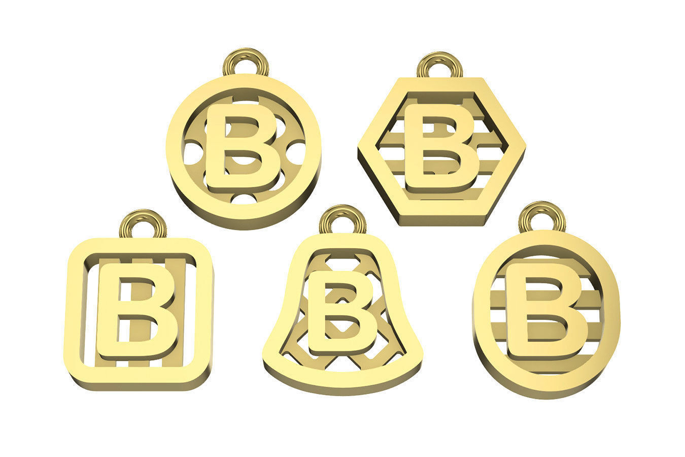 Initial letter charm with 5 different shapes - Alphabet B 3D print model_13