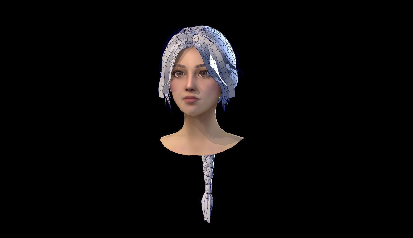 Realtime Long Braid Hairstyle - Game Ready  Low-poly 3D model_13
