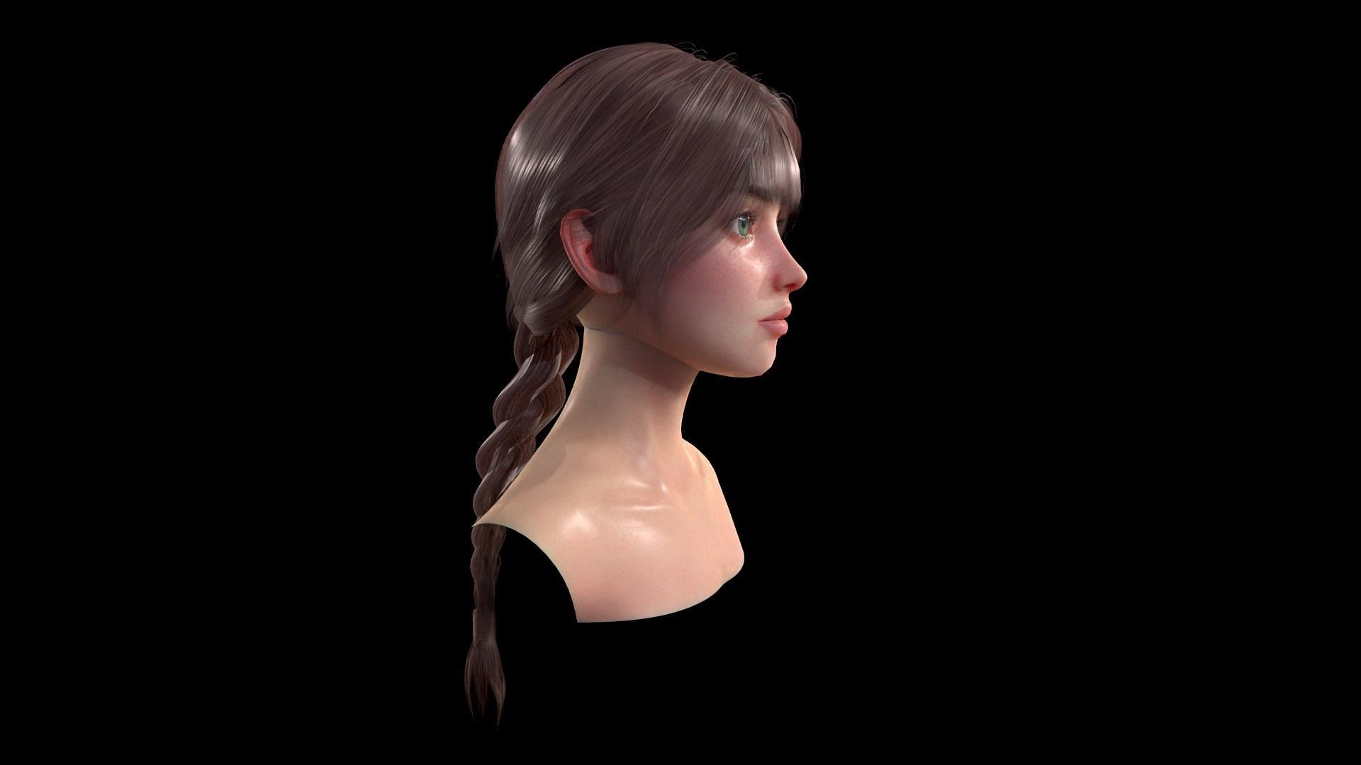 Realtime Long Braid Hairstyle - Game Ready  Low-poly 3D model_8