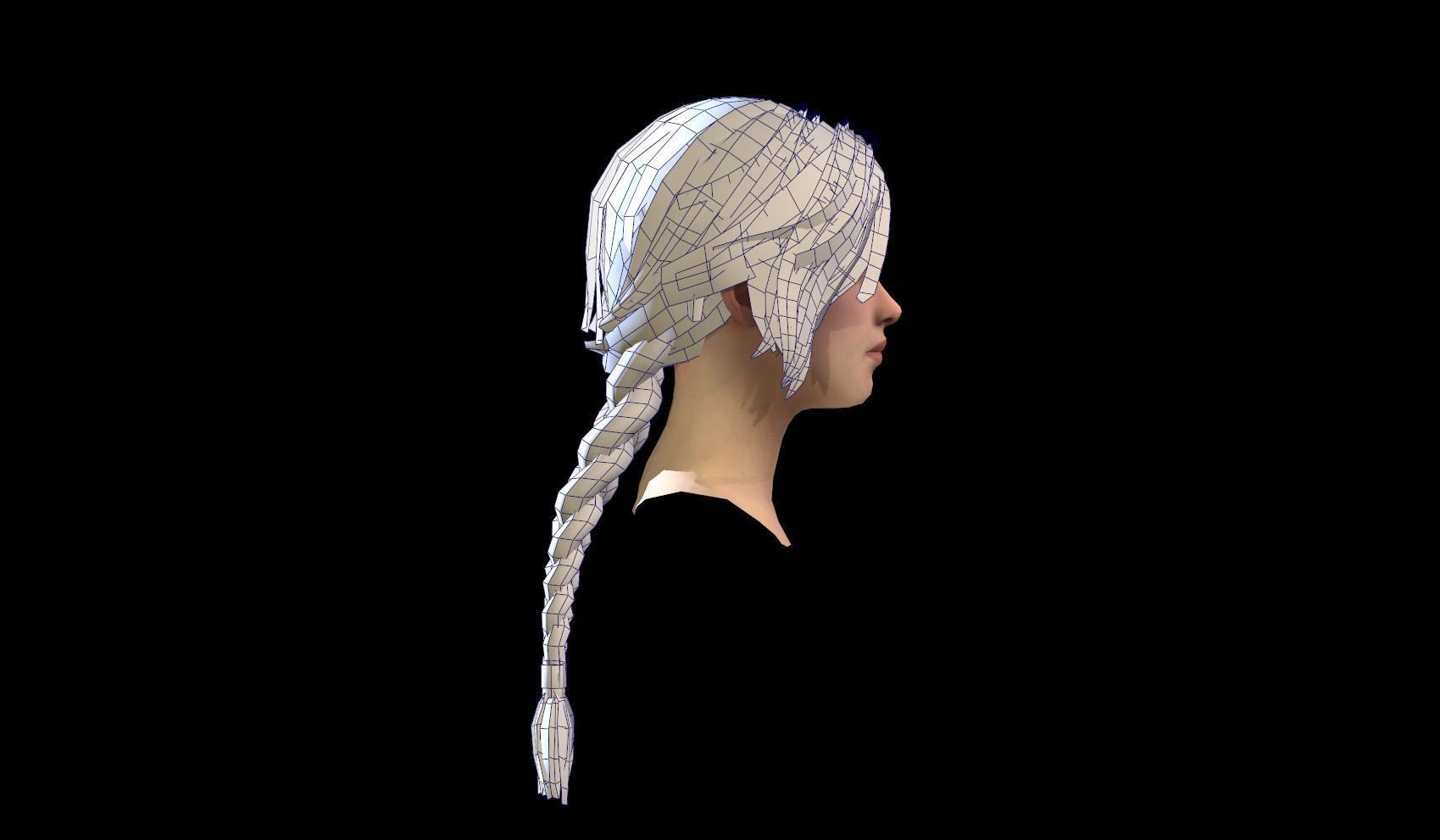 Realtime Long Braid Hairstyle - Game Ready  Low-poly 3D model_14