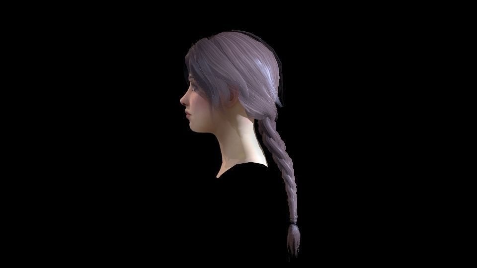 Realtime Long Braid Hairstyle - Game Ready  Low-poly 3D model_9