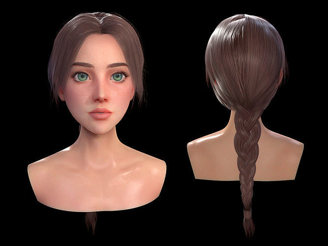 Realtime Long Braid Hairstyle - Game Ready  Low-poly 3D model