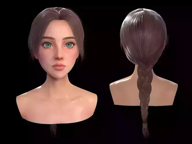 Realtime Long Braid Hairstyle - Game Ready  Low-poly 3D model