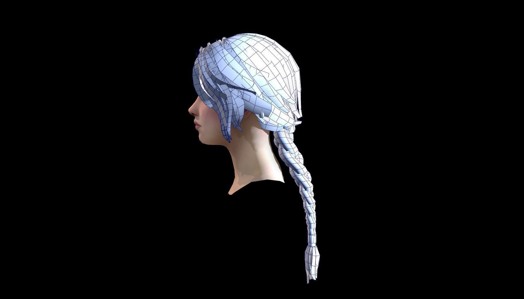 Realtime Long Braid Hairstyle - Game Ready  Low-poly 3D model_16