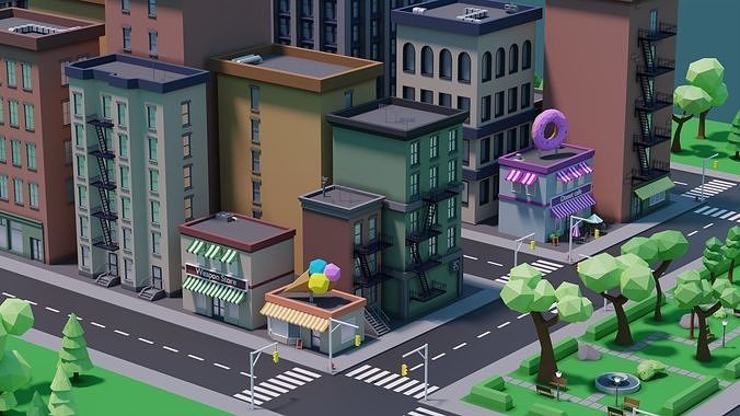Polygon city Low-poly 3D model