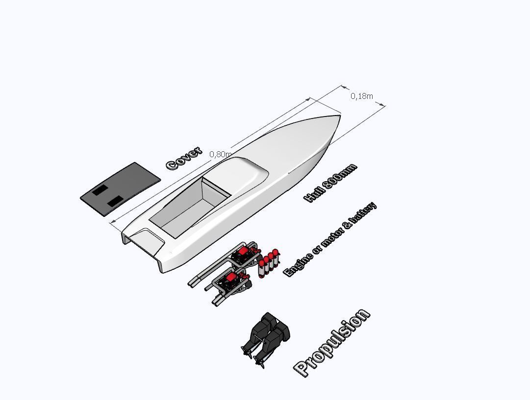 RC boat 800 mm lentgh 3D print model_6
