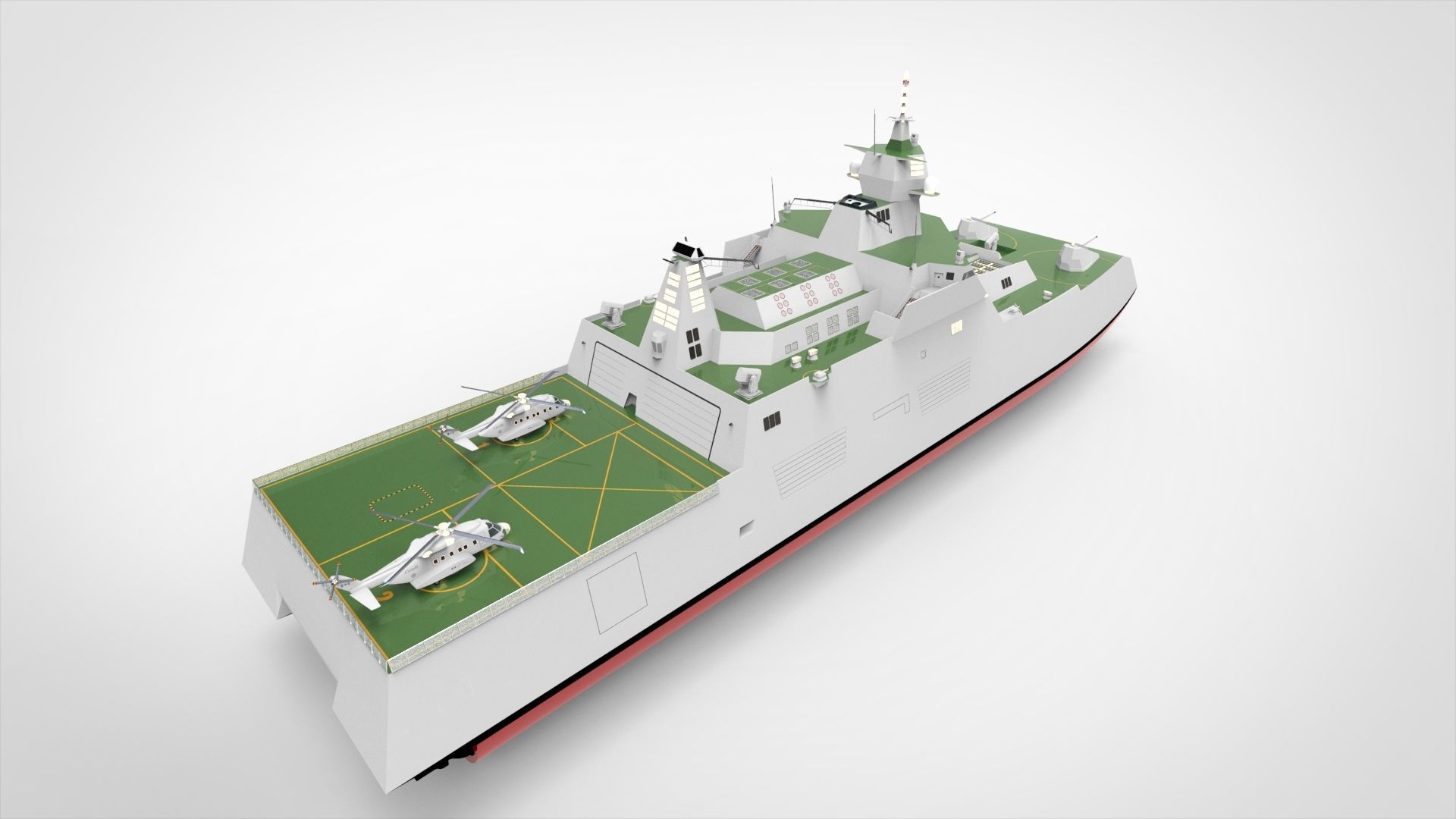 Catamaran destroyer ship 3D model_9