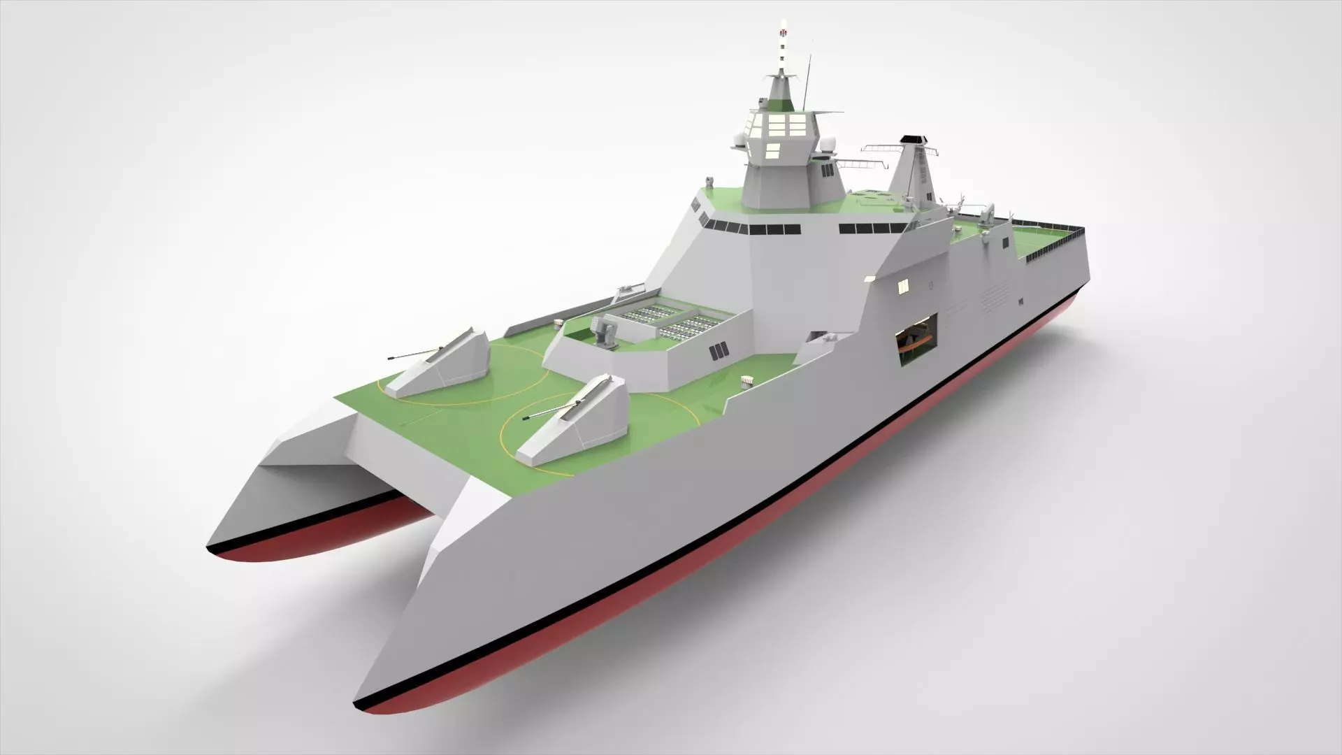 Catamaran destroyer ship 3D model_0