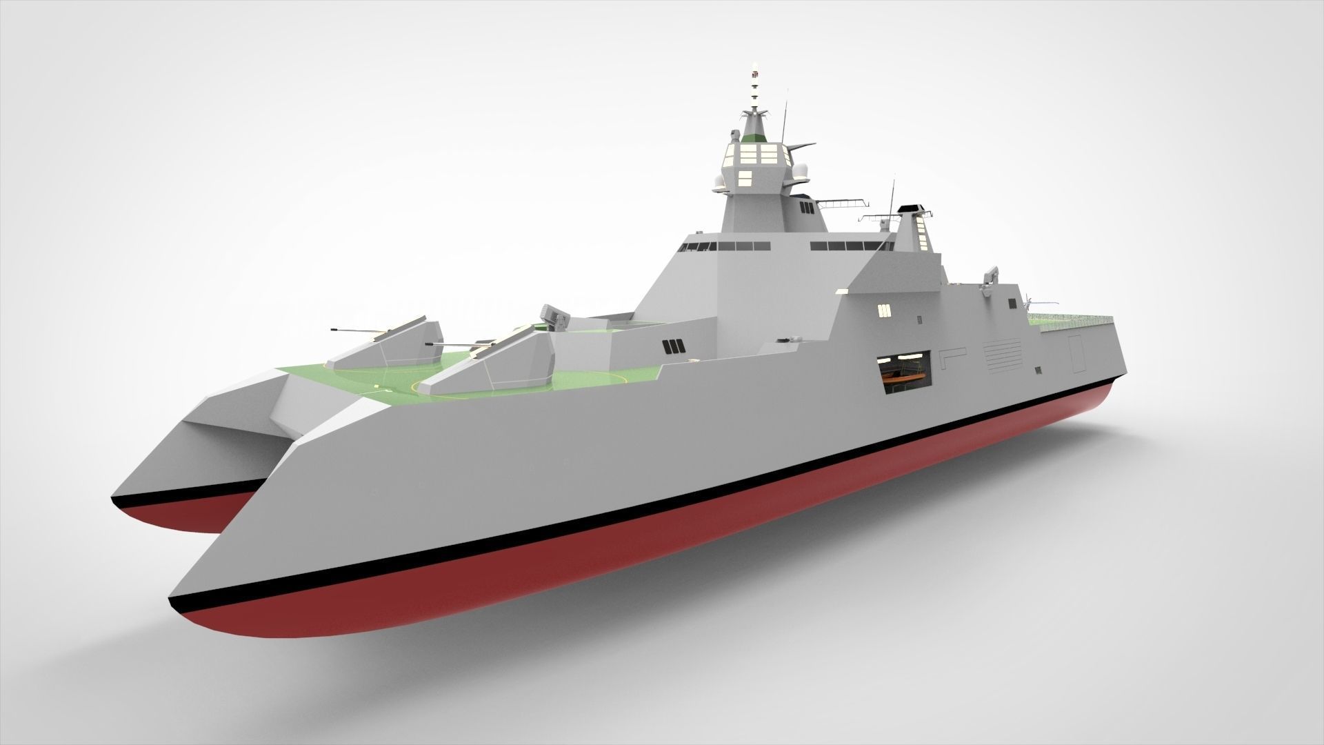 Catamaran destroyer ship 3D model_5