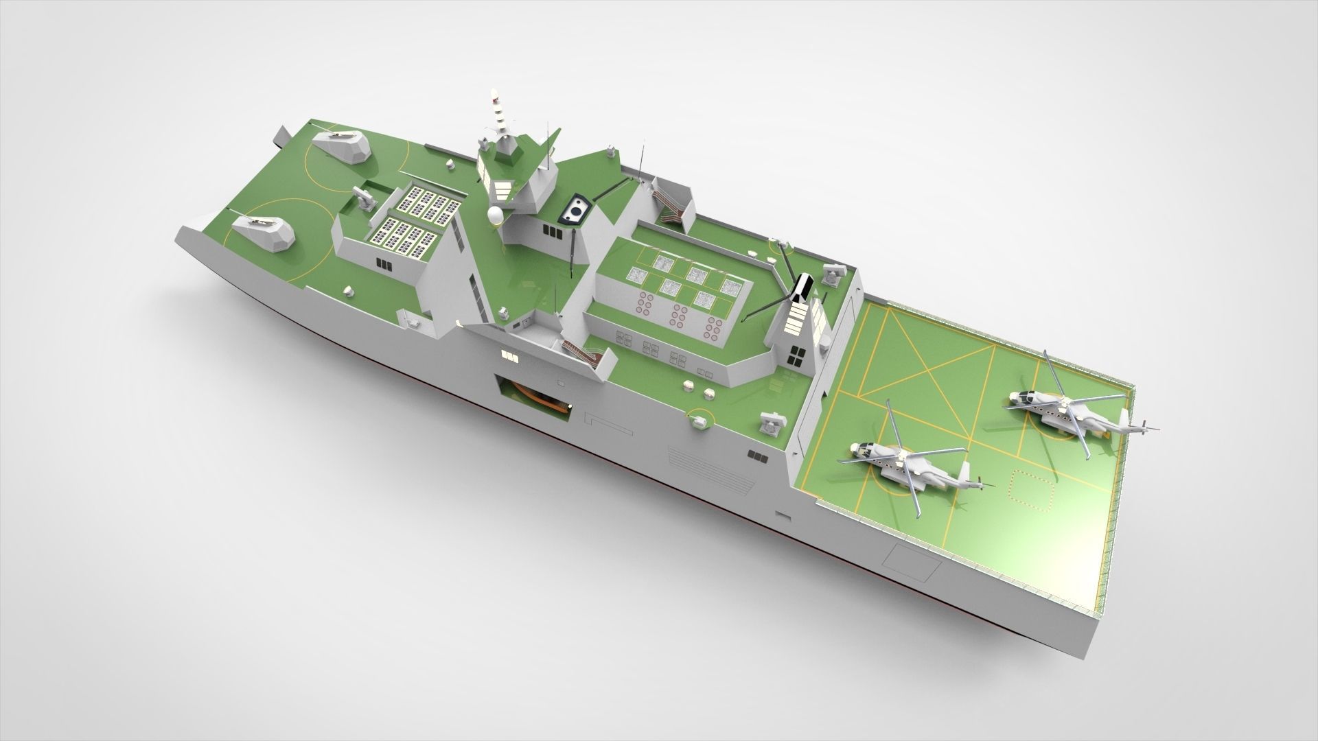 Catamaran destroyer ship 3D model_6