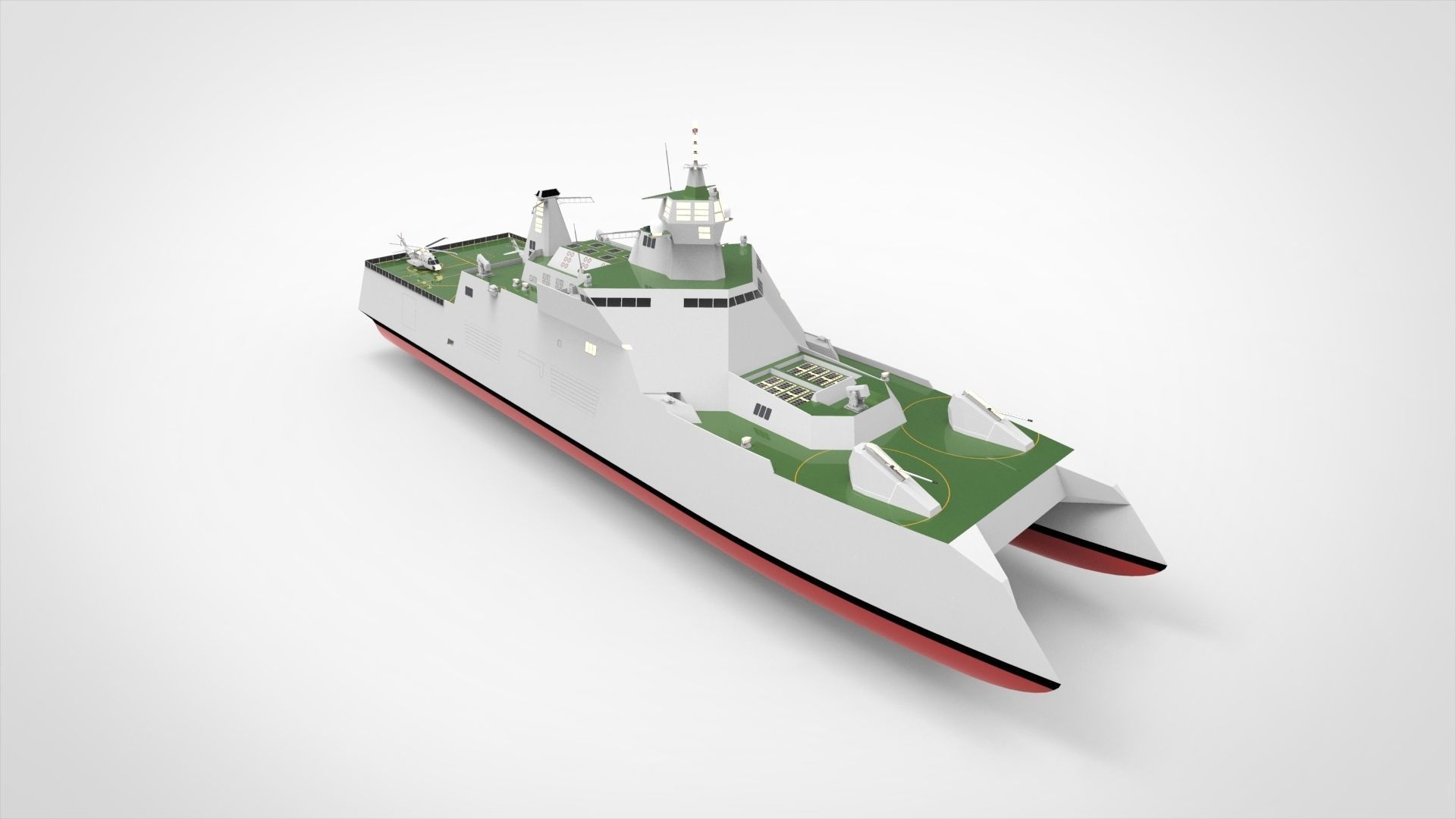 Catamaran destroyer ship 3D model_2