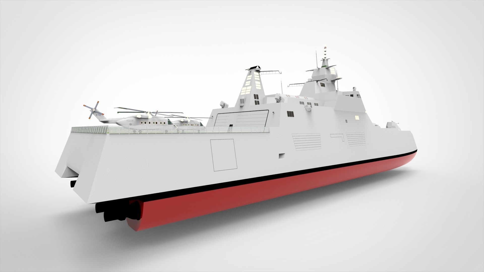 Catamaran destroyer ship 3D model_10