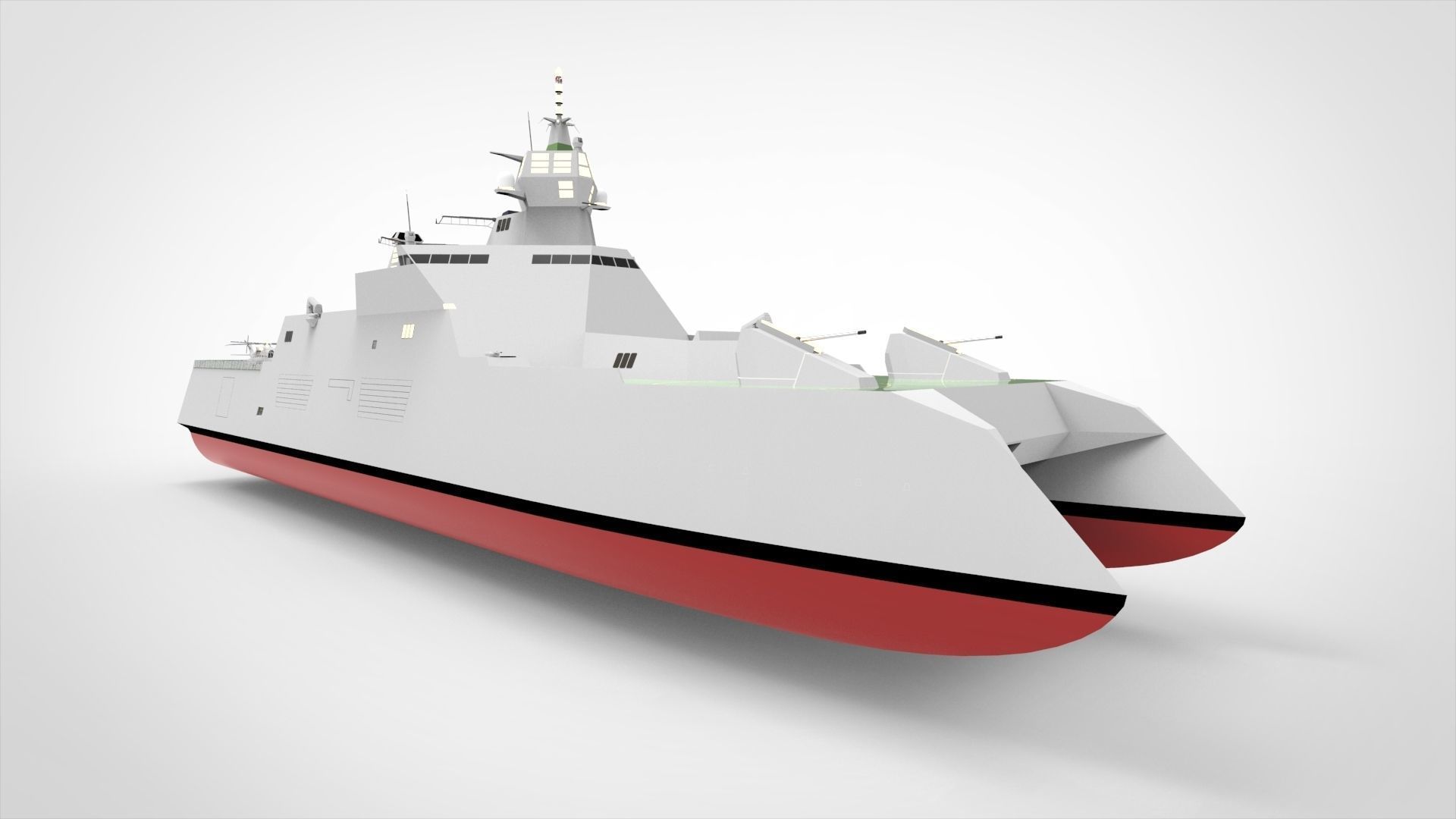 Catamaran destroyer ship 3D model_11