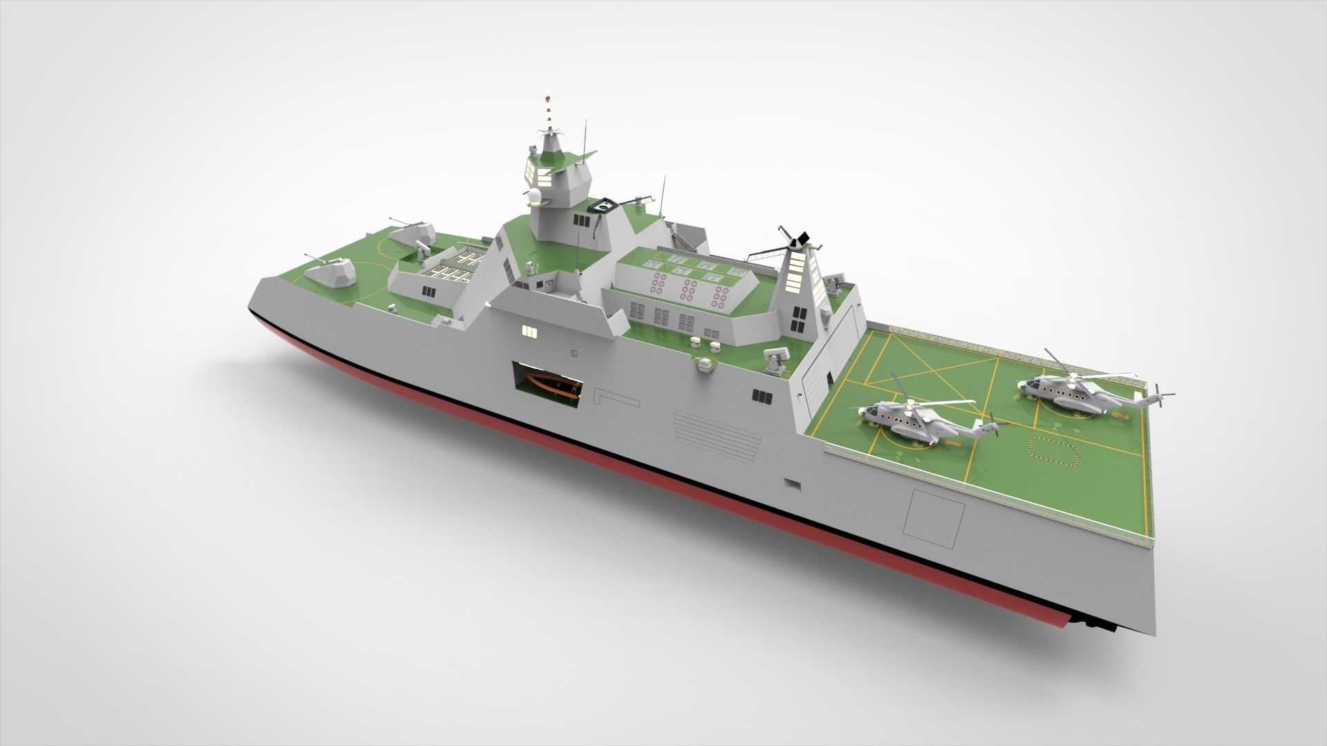 Catamaran destroyer ship 3D model_4