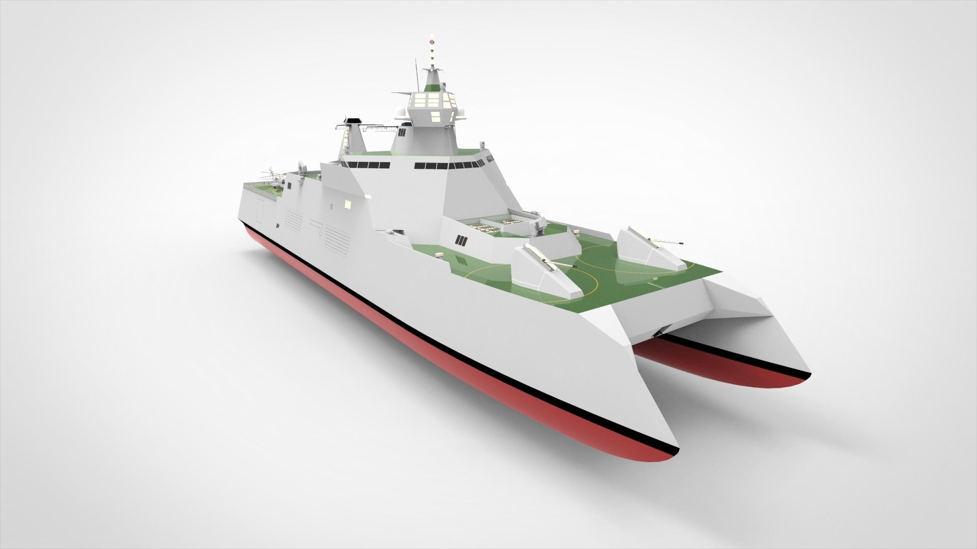 Catamaran destroyer ship 3D model_3