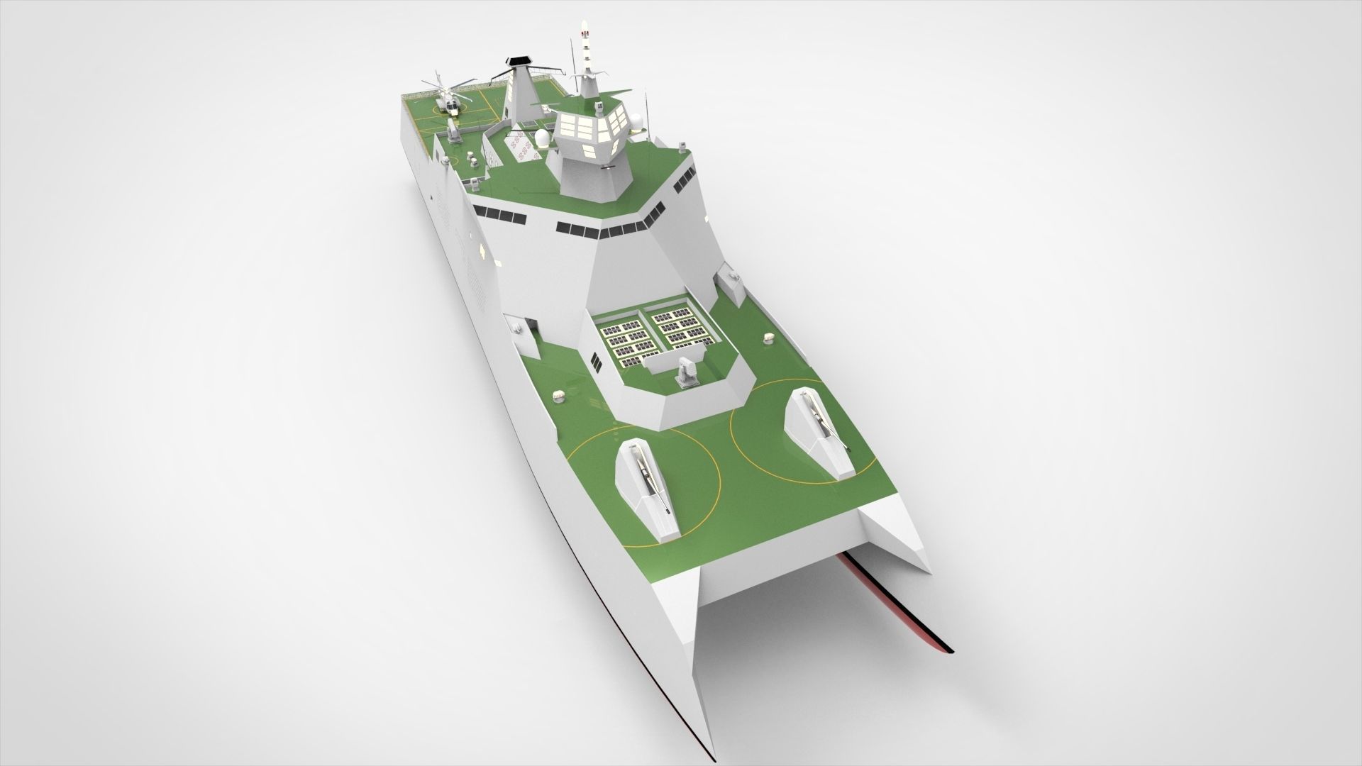 Catamaran destroyer ship 3D model_7