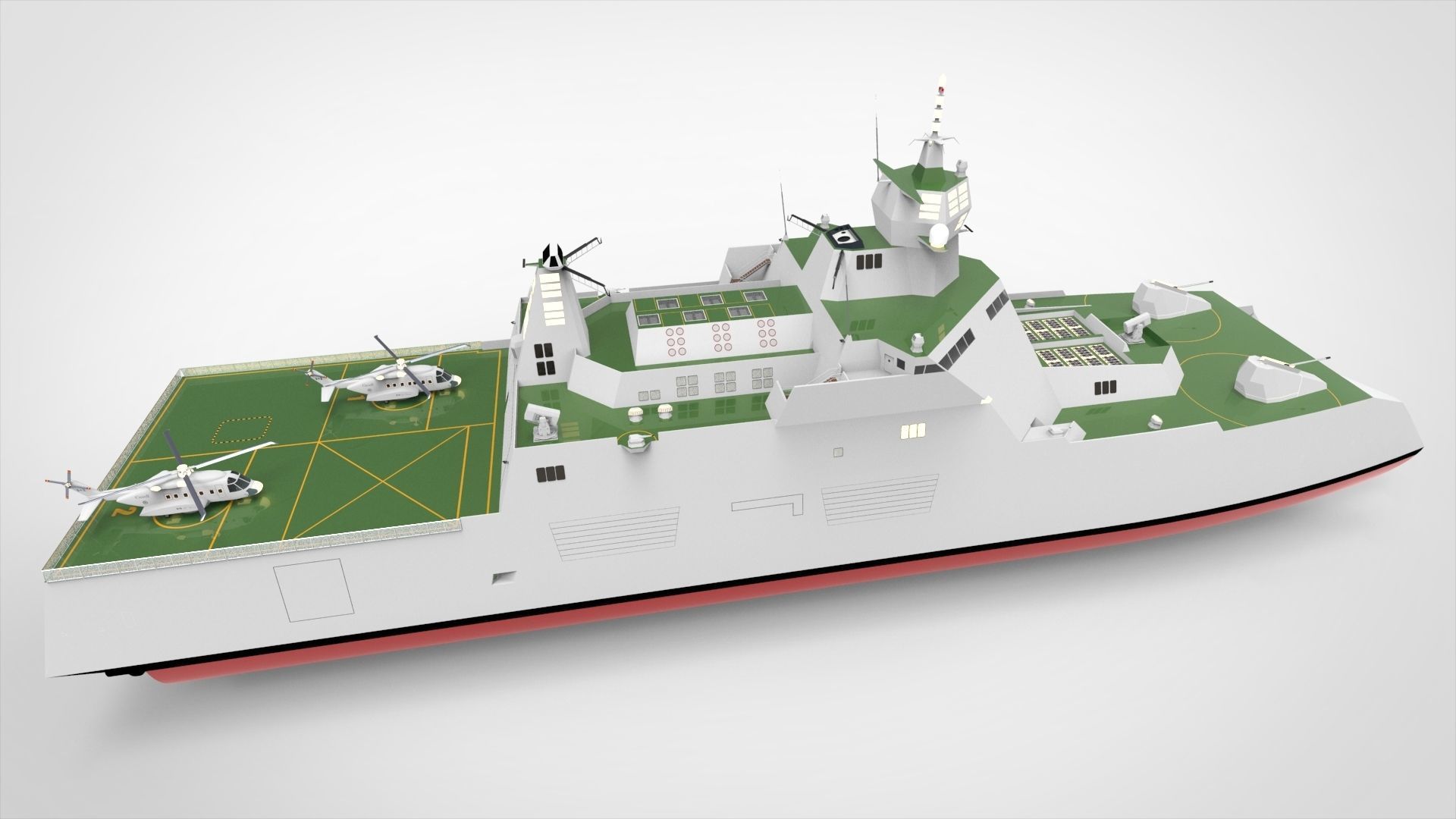 Catamaran destroyer ship 3D model_14