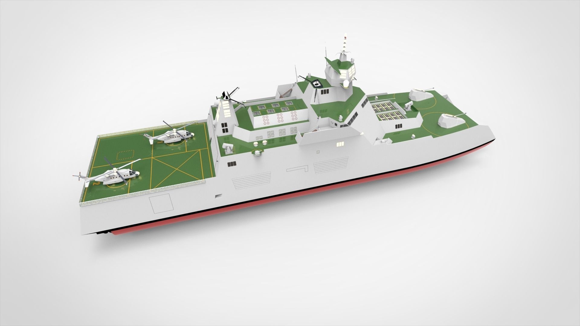Catamaran destroyer ship 3D model_8