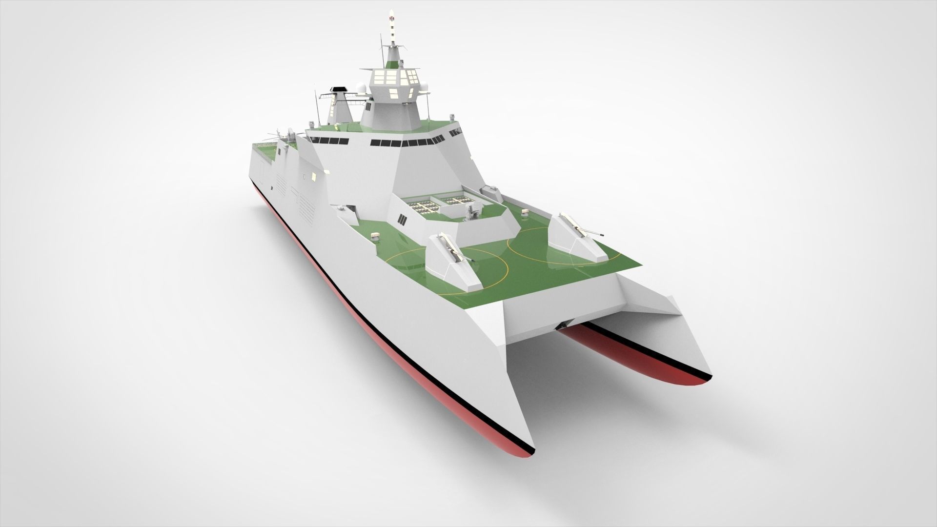 Catamaran destroyer ship 3D model_12