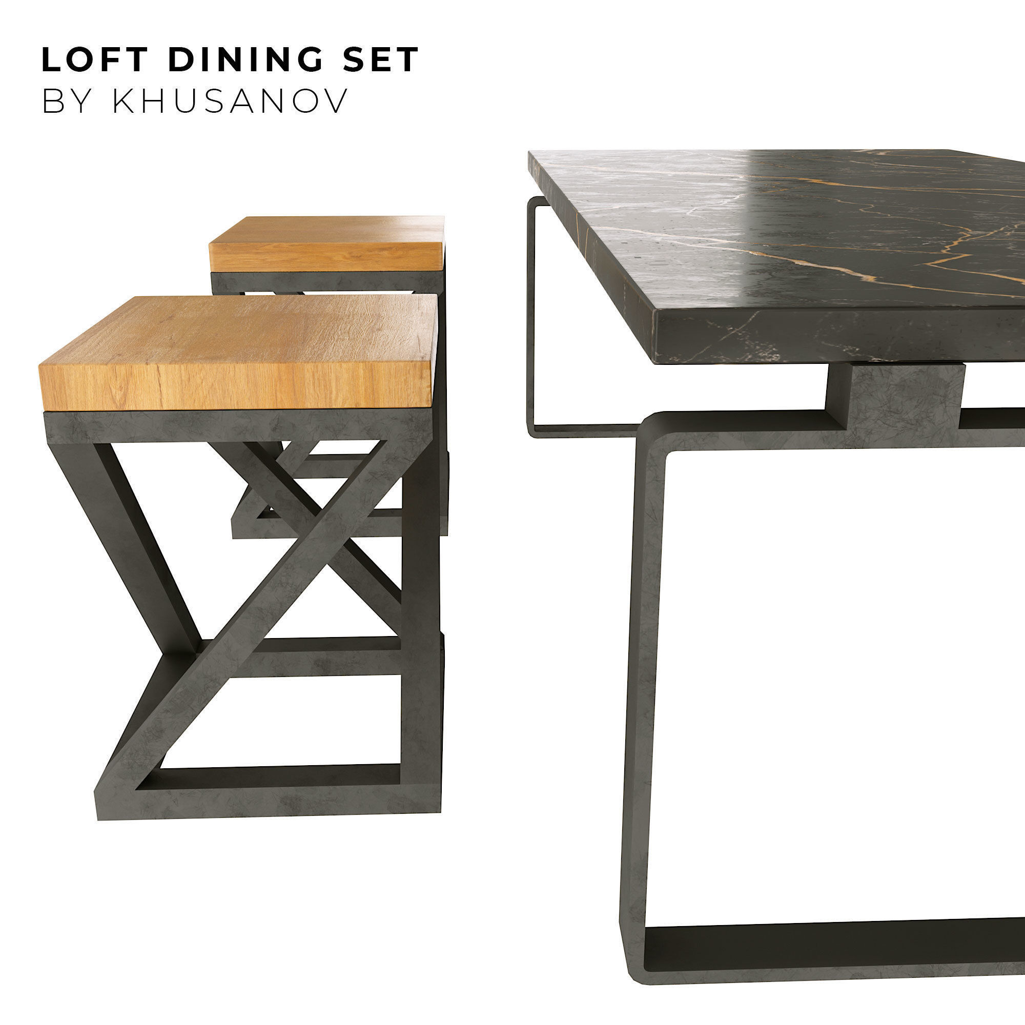 Loft Dining Set 3D model_1