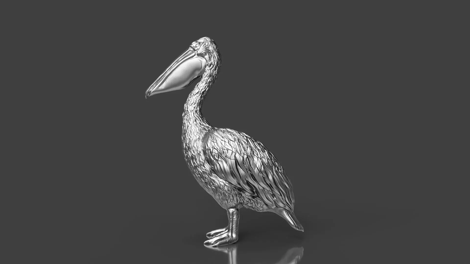 Silver Pelican Statue 3D print model_0