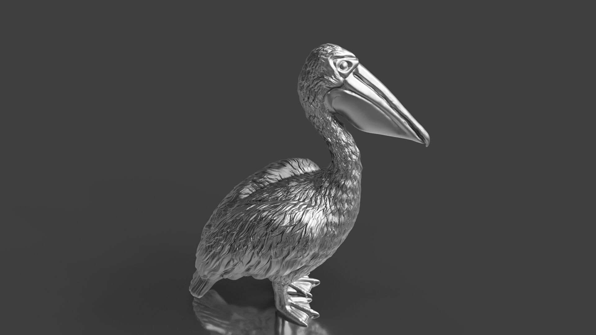 Silver Pelican Statue 3D print model_4