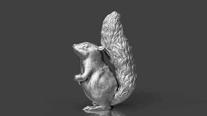 Silver Standing Squirrel 3D print model