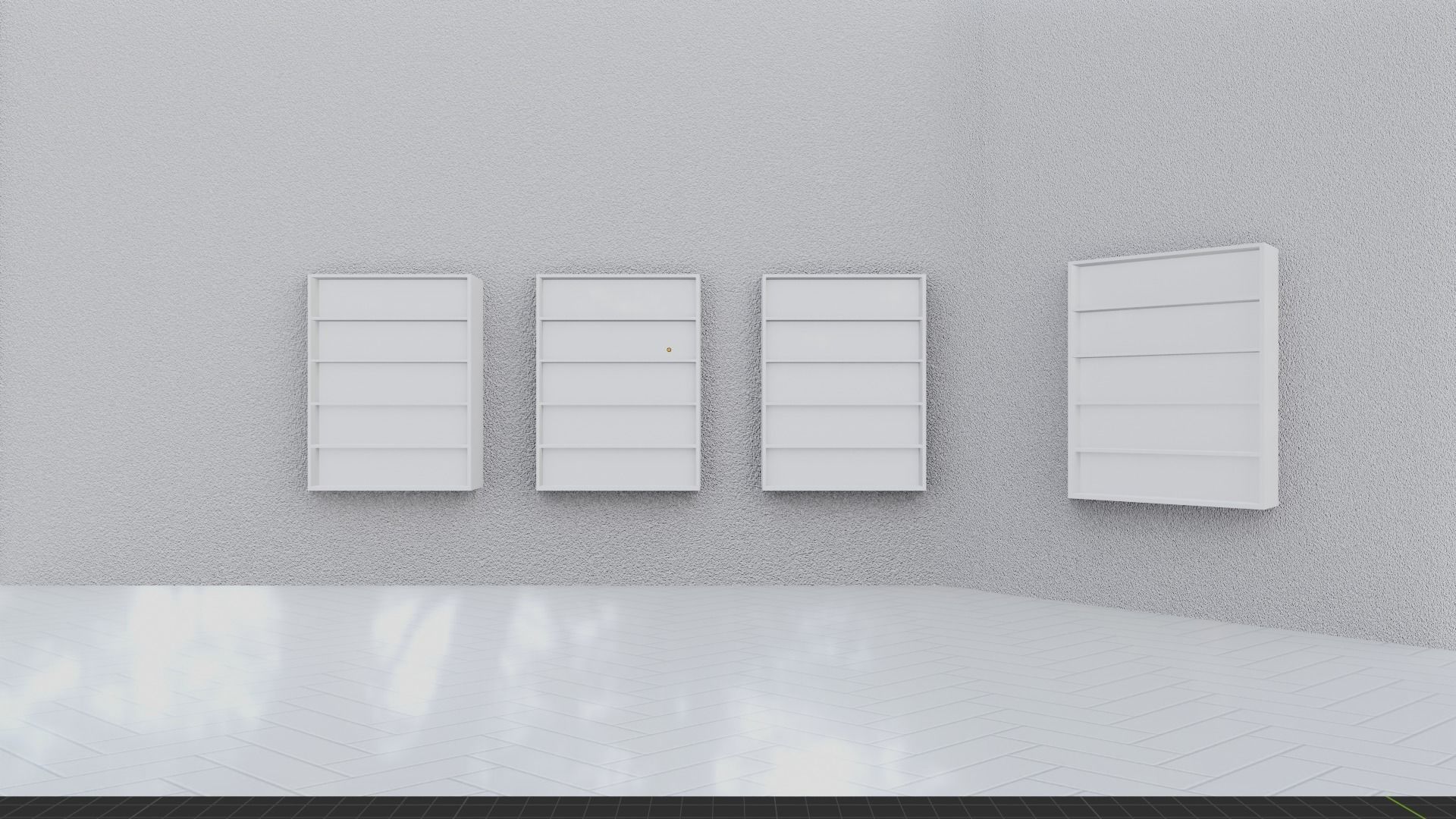 Empty room with white shelves simple store layout 3D model_5