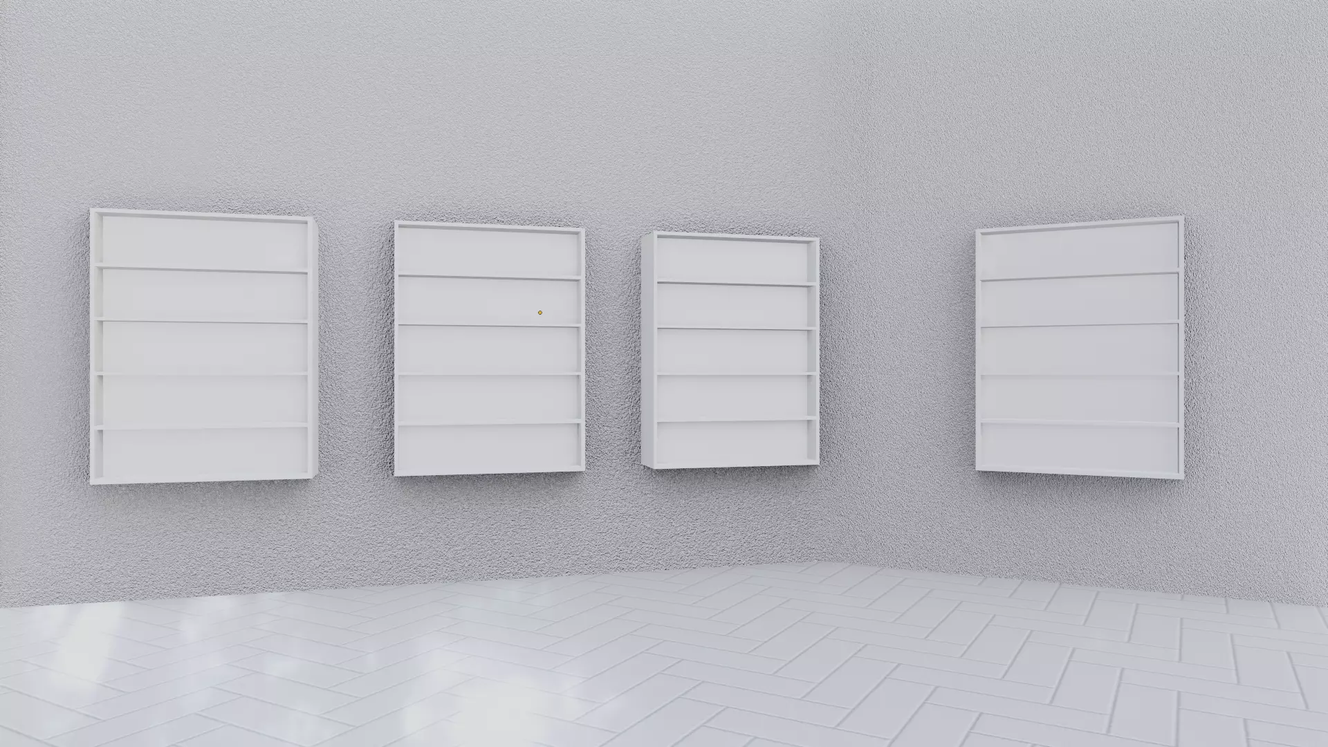 Empty room with white shelves simple store layout 3D model_0