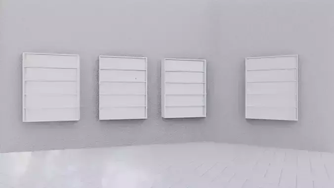 Empty room with white shelves simple store layout 3D model