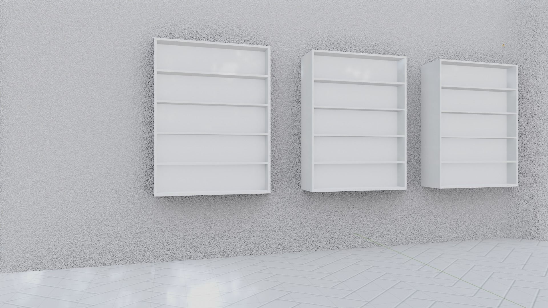 Empty room with white shelves simple store layout 3D model_6