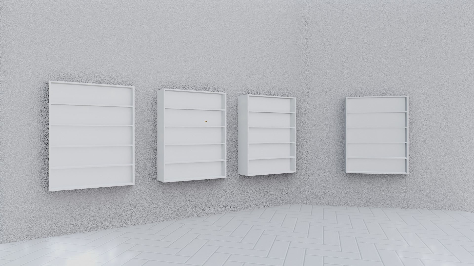 Empty room with white shelves simple store layout 3D model_4
