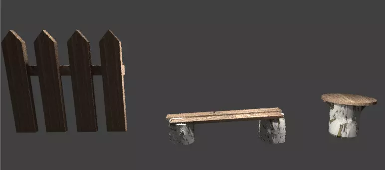 Rustic set wooden bench Free 3D model_0