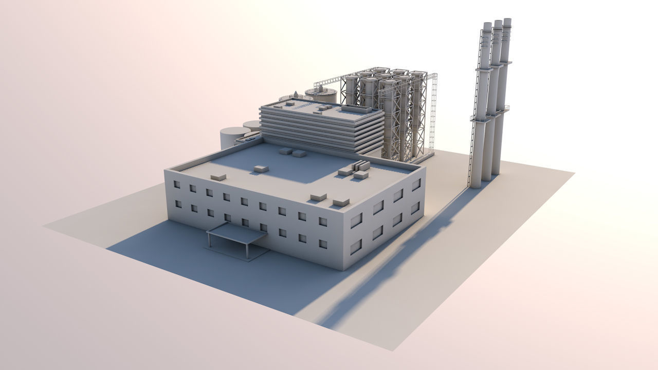 Factory 3d model industrial building with chimney 3D model_1