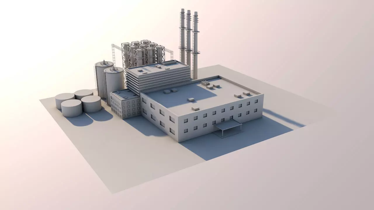 Factory 3d model industrial building with chimney 3D model_0