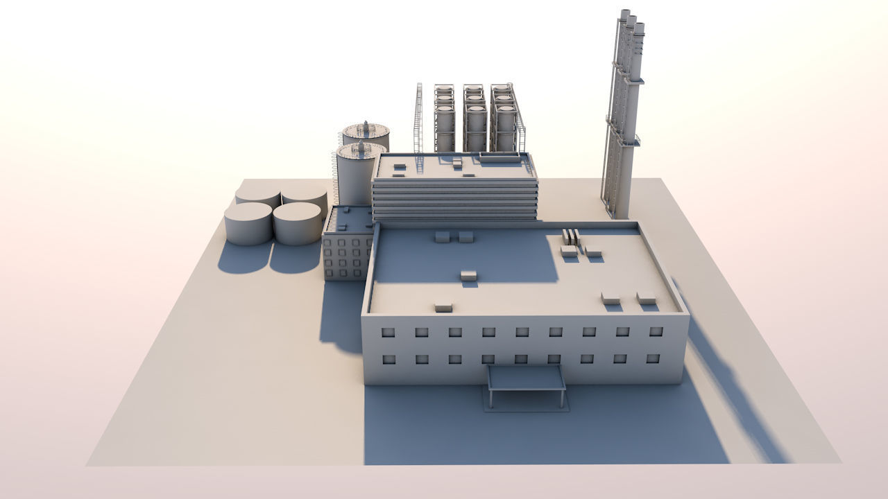 Factory 3d model industrial building with chimney 3D model_2