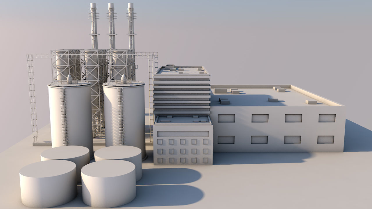 Factory 3d model industrial building with chimney 3D model_5