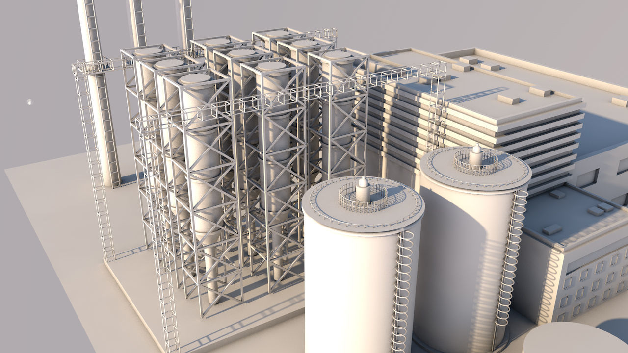 Factory 3d model industrial building with chimney 3D model_4