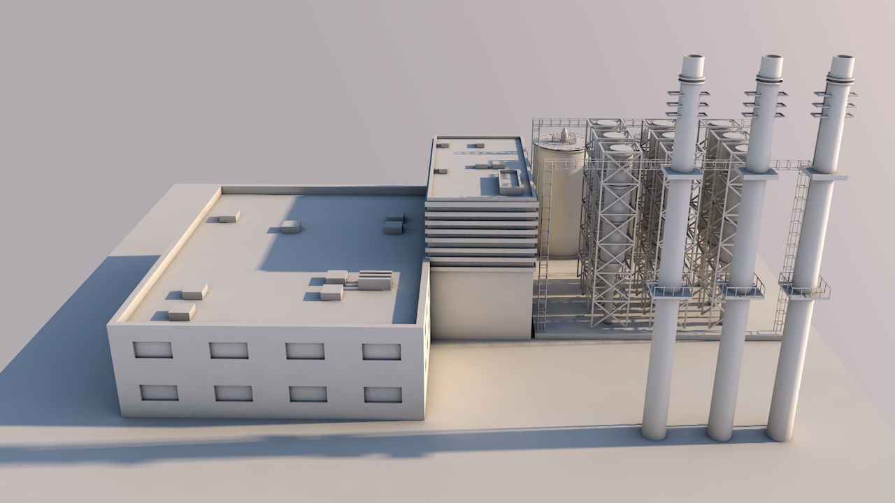 Factory 3d model industrial building with chimney 3D model_6