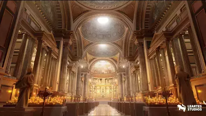 Church Cathedral Interior Environment Low-poly 3D model