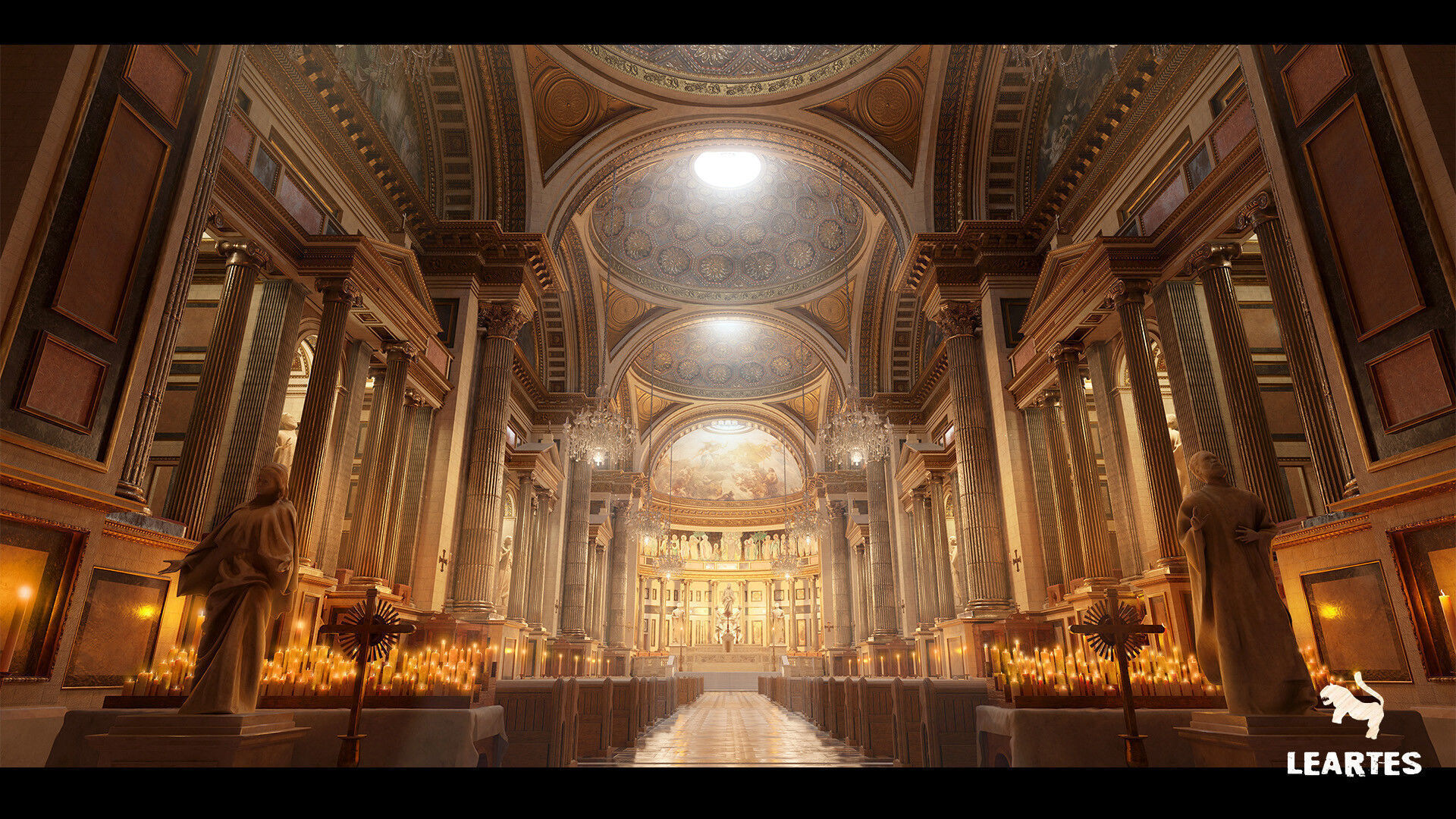 Church Cathedral Interior Environment Low-poly 3D model_2