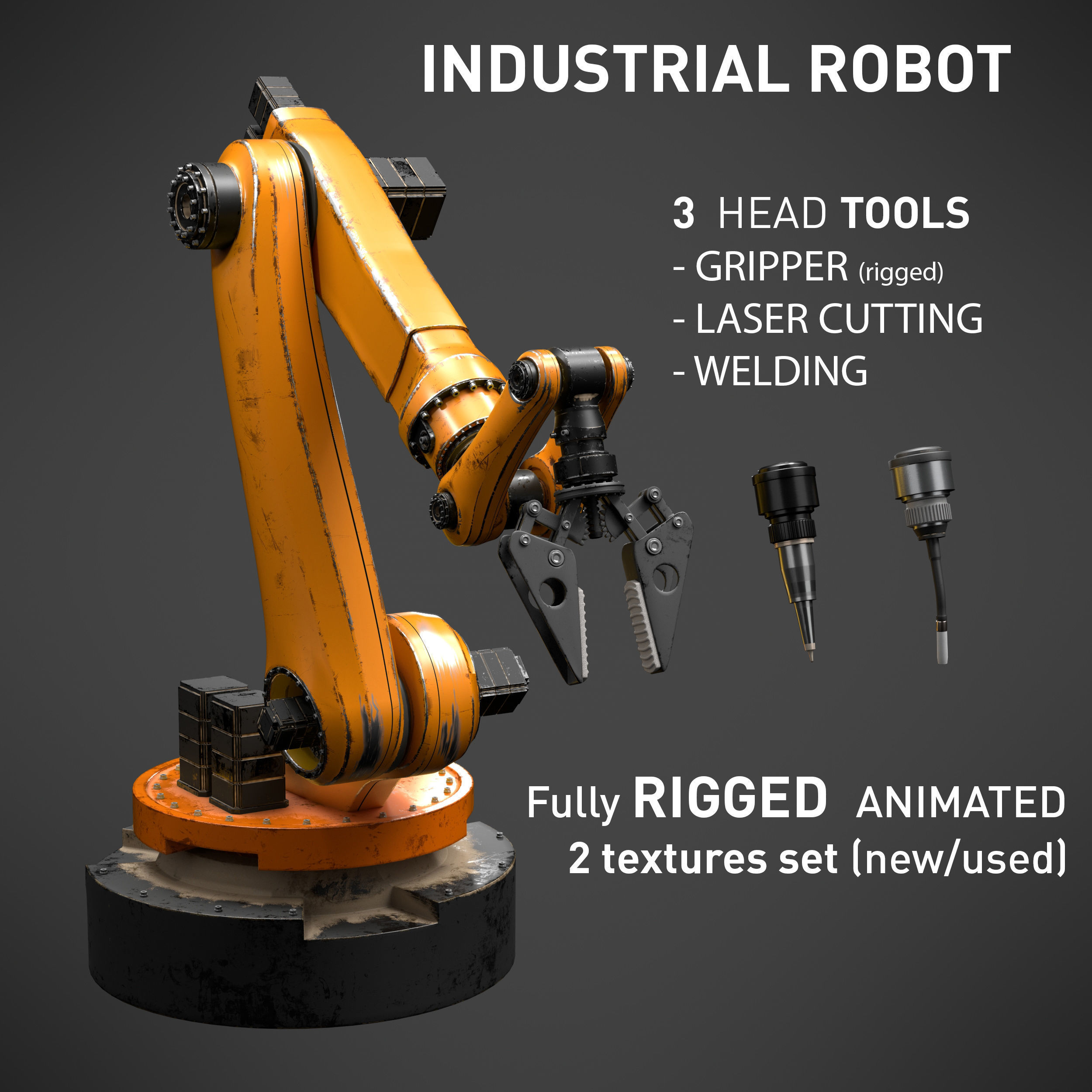 rigged 3D Industrial Robot 6 Axes mechanical Arm 3