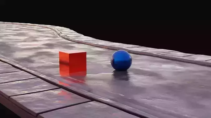 Procedural Repeatable Wet Road and Sidewalk with Puddle Free 3D model