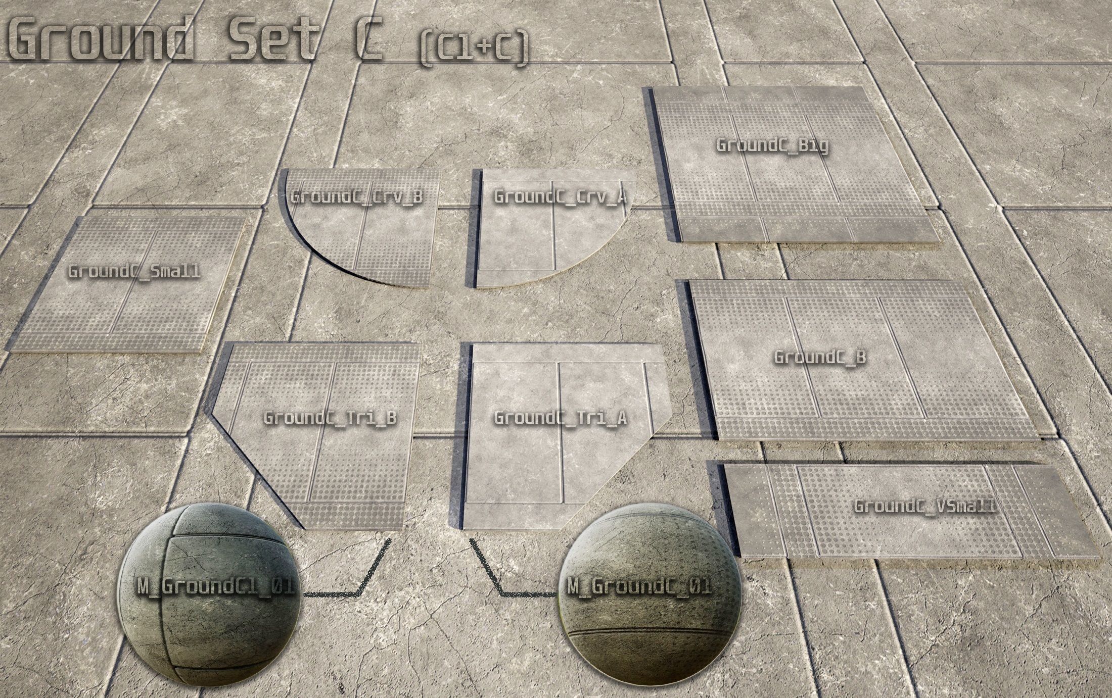 sci fi Concrete floor - modular kit - set C - Low-poly 3D model_9