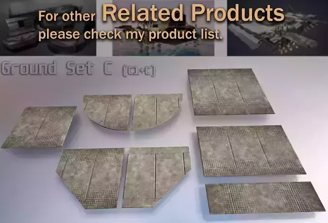 sci fi Concrete floor - modular kit - set C - Low-poly 3D model