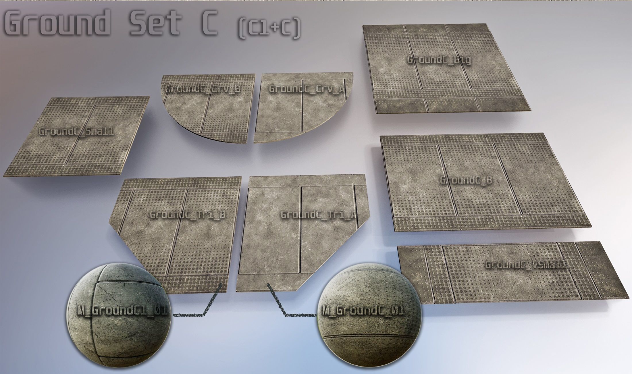 sci fi Concrete floor - modular kit - set C - Low-poly 3D model_7