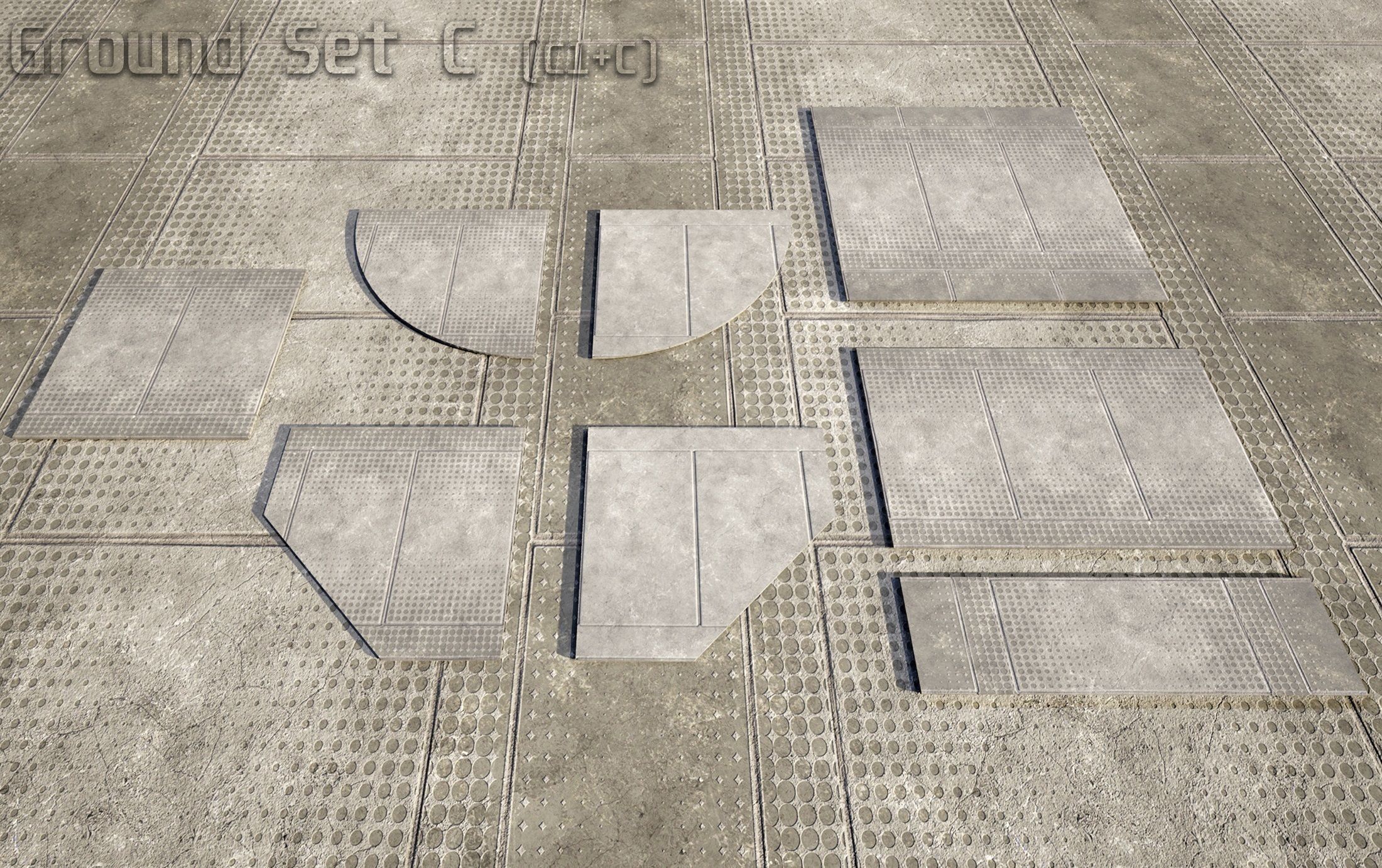 sci fi Concrete floor - modular kit - set C - Low-poly 3D model_17
