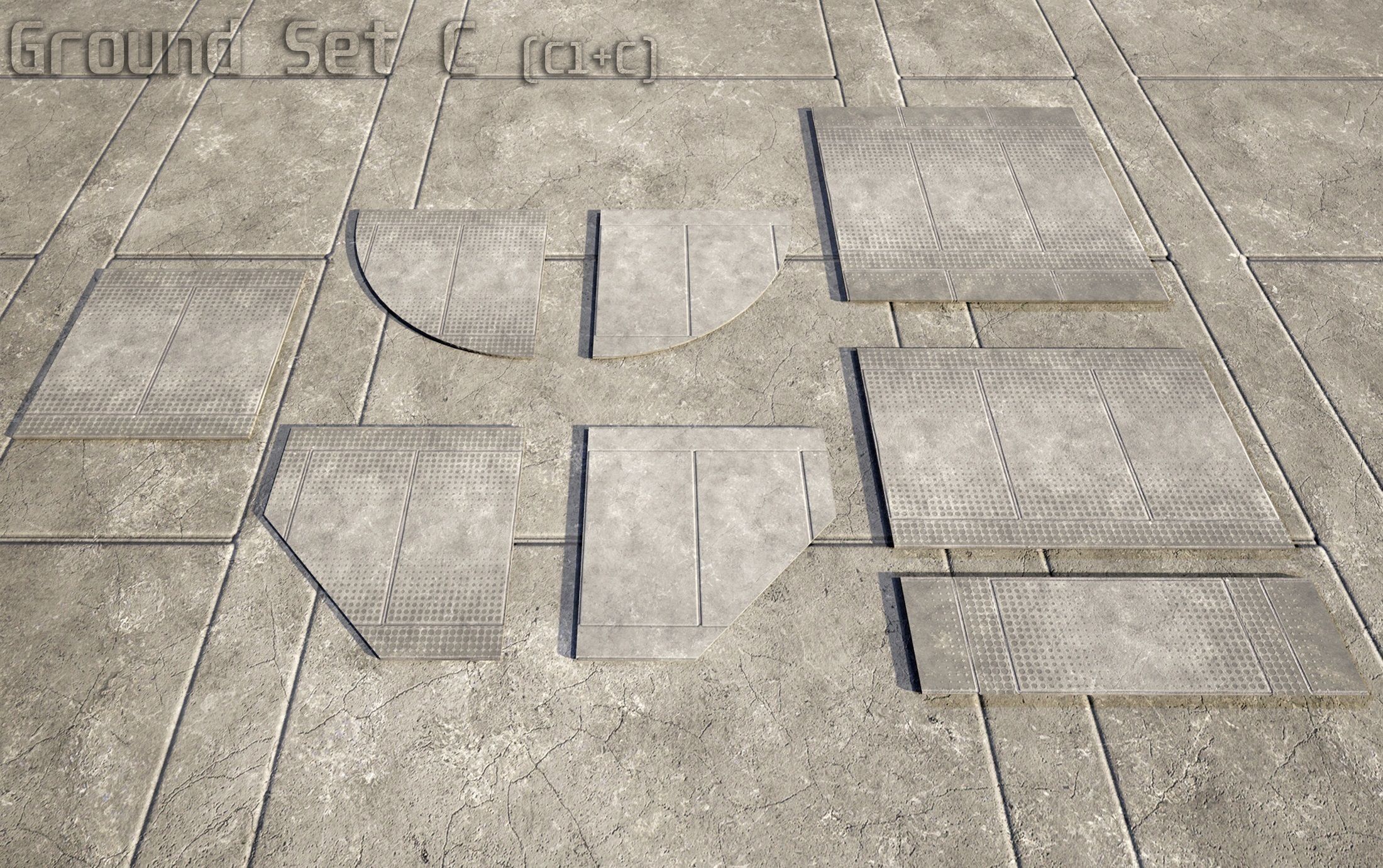 sci fi Concrete floor - modular kit - set C - Low-poly 3D model_18