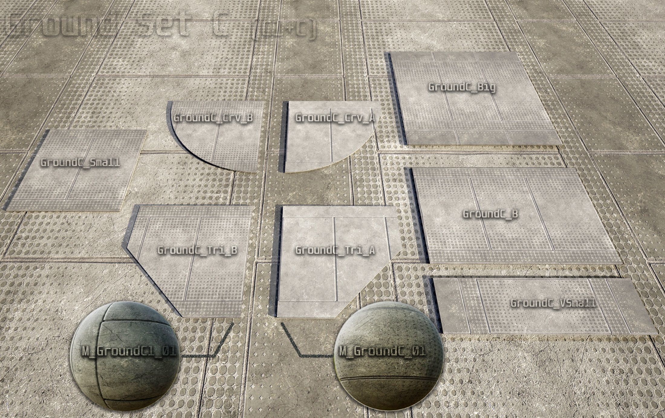 sci fi Concrete floor - modular kit - set C - Low-poly 3D model_16